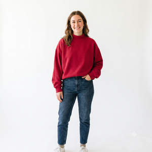 Mock Neck Sweatshirts Custom 3D Embroidery Oversized <b>Drop</b> Shoulder Fleece Women Casual Pullover Jumper Streetwear - Product Image 1