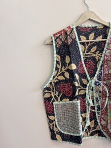Hand Block Printed <b>Kantha</b> Handmade Unisex Waistcoat <b>Jacket</b> Indian Summer <b>Jacket</b> - Product Image 3