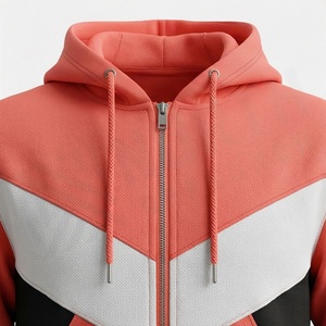 Men's <b>Coral</b> Color Blocking Tracksuit Hooded Zipper Full Sleeve Sporty Sweatshirt And Pants Set With Side Pockets Autumn Wear - Product Image 4