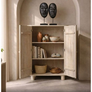 Armario moderno de madera maciza de roble natural de 2 puertas, diseño para sala de estar, entrada, zapatero delgado, organizador de almacenamiento y gabinete. - Product Image 2