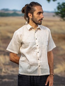 เสื้อเชิ้ตแขนสั้นผ้าคอตตอน Khadi สำหรับผู้ชายเสื้อเชิ้ตสีขาว-ขาวผิวด้านลำลองระบายอากาศได้แบบติดกระดุมสำหรับฤดูร้อน - Product Image 1