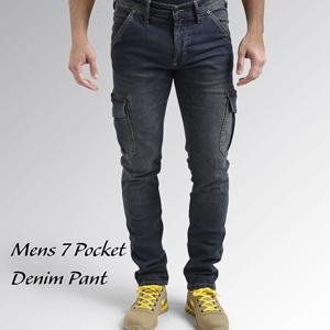 Pantalones vaqueros de corte recto con 7 bolsillos para hombre, pantalones vaqueros de pierna ancha de talla grande, pantalones multibolsillo de algodón 100 por ciento, etiqueta de marca personalizada - Product Image 2