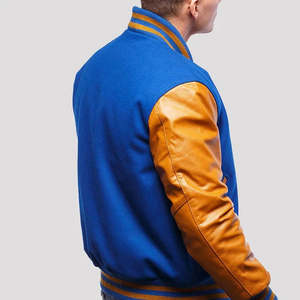 Chaqueta Varsity Azul de Lana para Hombre, Cuello Camisero, Estilo Casual para Primavera, Cierre de Cremallera, Impresión por Descarga, Impermeable, Resistente al Viento y Transpirable - Product Image 2