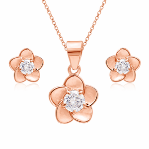 Classic Flower Cubic Zirconia Necklace <b>Set</b> 925 Sterling <b>Silver</b> Floral Pendant & Matching <b>Stud</b> <b>Earrings</b> Jewelry <b>Set</b> for Women - Product Image 1