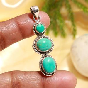 Pendentif en argent sterling 925 de style bohème vintage, forme ovale, turquoise d'Arizona, certifié indien - Product Image 1