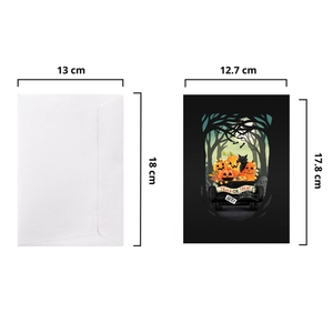 Carte pop-up 3D d'Halloween en gros, motif citrouille, camion, fantômes, dessin animé, forme rectangulaire, décoration de vœux origami faite à la main sur mesure - Product Image 2