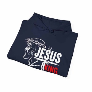 Jesus Is King <b>Kingdom</b> Living Hoodie Men Women Youth University College Cotton Fleece Custom Printing - Product Image 2