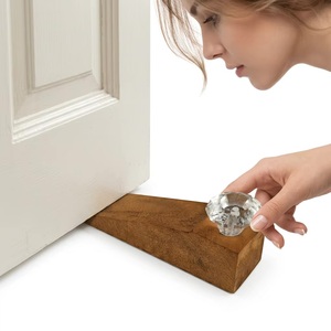 Wooden <b>Door</b> Stopper with Crystal Knob Rustic Design Floor Mount Entry Use Durable - Product Image 3