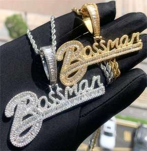 Colgante personalizado Bassman Iced Out con nombre, chapado en oro de 18k, cristal baguette, joyería hip hop para hombre, regalo para enamorados - Product Image 4