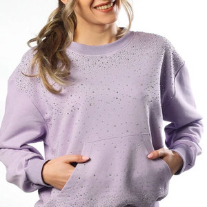 Sweat-shirt pour femmes tendance avec strass, touche décorative élégante, sweat-shirt pour femmes de qualité supérieure avec strass - Product Image 1