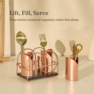 Support élégant pour couverts en métal rose doré avec compartiments pour table à manger, comptoir de cuisine, café, restaurant, organisateur de table - Product Image 5