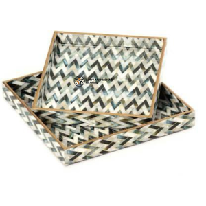 ชุดถาดเสิร์ฟตกแต่ง MDF 3 ชิ้น เคลือบเงาอย่างดี ลายพิมพ์ดอกไม้และนก ถาดไม้หรูหราสำหรับวางบนออตโตมัน - Product Image 1