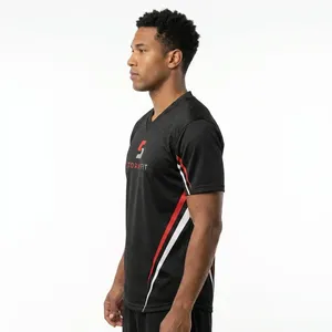 Maillot de football américain Storm Fit pour homme, noir et rouge, col en V, manches courtes, imprimé par transfert thermique, 240g, séchage rapide, 100% polyester mesh - Product Image 5