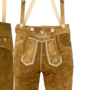 Pantalones Cortos Bávaros de Cuero Marrón para Hombre con Bordado, Cierre con Cordón, Cintura Media, Estilo Casual - Product Image 4