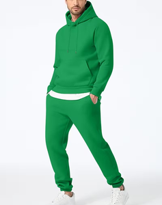 Men's Light Green Two-Piece Hoodie Sweatpants Set Casual Winter Wear Breathable Polyester/Cotton French Terry Knitted Fabric - Product Image 1