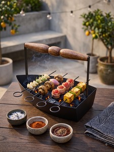 Grille de cuisson portable pour barbecue au charbon de bois, support pour brochettes de kebab, plateau de cuisson pour viande, pour camping en extérieur - Product Image 4