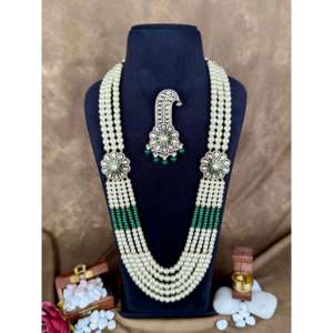 Indian Bridal Gold Plated Lavesh Mala and Kalangi Combo Earring <b>Set</b> - Product Image 3