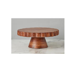 Artistic wood cake stand for rustic and elegant event dessert <b>display</b> with detailed handcrafted round platform - Product Image 6