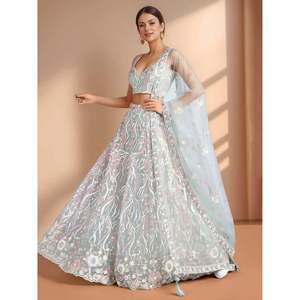 Stunning Sky-Blue <b>Sequins</b> Net Lehenga Choli Set with Dupatta for Women - Product Image 6