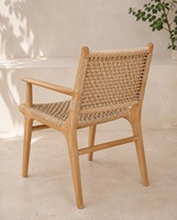 Silla de Comedor Moderna Contemporánea Malaka de Madera de Teca Sólida con Tejido de Ratán Sintético, No Plegable, Acabado Bien Lijado, Modelo CHA78
