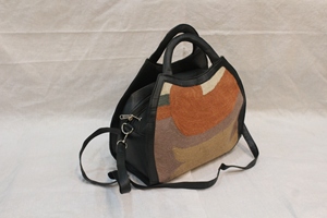 Bolso Tote de Lana Personalizado, Bolso de Hombro Reversible, Técnica de Costura, Patrón Geométrico Moderno, Ribete Negro, para Uso Diario y Viajes - Product Image 3
