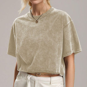 Camiseta Corta de Algodón con Lavado Ácido, Estilo Vintage, de Alta Calidad, con Hombros Caídos, para Mujer, Premium - Product Image 6