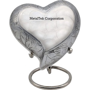 Urna Funeraria de MetalTek, Nueva, Color Blanco Perla, con Forma de Corazón, con Soporte, Diseño Artesanal, para Cenizas, Pequeña, para Recuerdos - Product Image 1