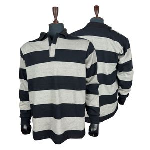 เสื้อโปโลรักบี้แขนยาวลายทางสำหรับผู้ชาย คอปกพับได้ ทรงปกติ ใส่ได้ทุกฤดู ผลิตจากผ้าฝ้าย - Product Image 1