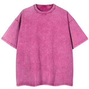 เสื้อยืดผู้ชายสีชมพูทรงโอเวอร์ไซส์ คอโอ แขนสั้น สีพื้น ผ้าคอตตอน สวมใส่สบาย - Product Image 1