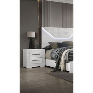 Gorgeous <b>White</b> 1pc Nightstand with High <b>Gloss</b> Finish & Chrome Bar Handle <b>Bedside</b> <b>Table</b> Bedroom Furniture - Product Image 4
