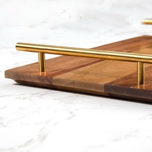 Plateau de service écologique en bois d'acacia naturel, plateau de petit-déjeuner, plateau à thé et à café, fabriqué en bois d'acacia - Product Image 2