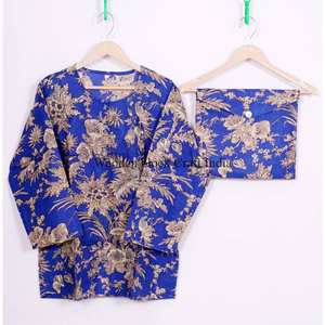 Pyjama d'hiver de luxe fait main 100 % coton à motif floral pour femme, ensemble à manches trois-quarts, col rond, longueur intégrale, taille élastique, doux - Product Image 3