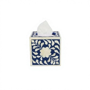 Boîte à mouchoirs en bois avec incrustations de os, artisanale, de designer, écologique, moderne, de luxe, décorative et pratique pour la maison - Product Image 3