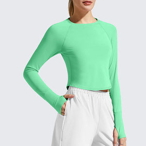 Haut de yoga décontracté pour femme, col rond, vêtement de sport pour le fitness, coupe décontractée, coupe ajustée, facile à porter - Product Image 5