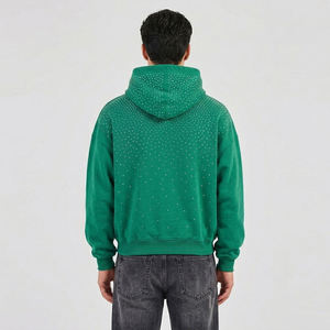 Sweat-shirt à capuche unisexe surdimensionné en coton épais avec strass, style streetwear personnalisé - Product Image 2
