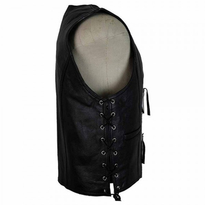Chaleco de Cuero Original para Hombre, Estilo Motociclista, Cuello en V, Cierre de Botón, Cintura Ajustable, Bolsillos, Ropa Exterior para Otoño, Invierno y Primavera - Product Image 3