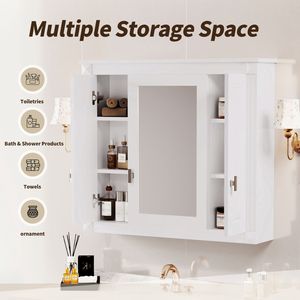 Armadietto da Bagno a Parete con 4 Ripiani e Specchio, Mobiletto Portaoggetti per Toilette, Specchi da Bagno - Product Image 6