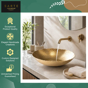 Vasque décorative de luxe moderne en laiton martelé doré, écologique, pour hôtel haut de gamme, à poser sur comptoir - Product Image 2