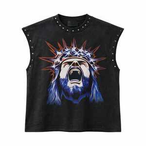 Débardeur Rétro Homme Sans Manches en Coton Doux de Haute Qualité 100% Coton Lavé à l'Acide, Personnalisable avec Logo, Style Hip Hop Urbain - Product Image 1