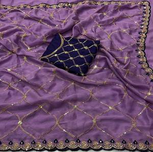 ผ้าซารีดีไซน์เนอร์ Georgette สำหรับผู้หญิง พร้อมลายพิมพ์สวยหรูและทรงพลิ้วไหวทันสมัย |   ชุดงานเลี้ยง ชุดงานแต่งงาน ชุดส่าหรีแบบดั้งเดิม คอลเลคชั่นพิเศษ - Product Image 2