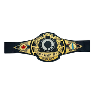Ceinture de champion noire avec plaque dorée et motif du drapeau du Canada, ceintures de titre de collection haut de gamme - Product Image 1