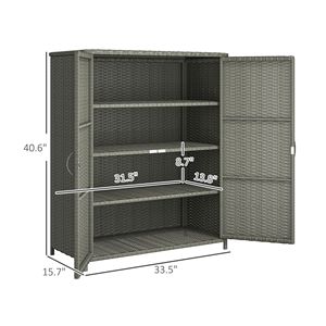 Armadio da Esterno in Rattan Grigio Scuro con 4 Ripiani e 2 Ante per Conservazione Asciugamani in Giardino e Piscina - Product Image 3