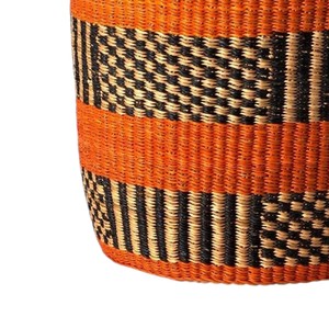 Modern Minimalist Seagrass Storage <b>Basket</b> with Orange Stripe Design Hand Woven Laundry <b>Hamper</b> Container Bin Style - Product Image 4