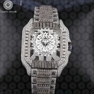 Montre mécanique de luxe pour homme Charm Jewells en acier inoxydable, boîtier carré 40 mm, cadran analogique, bracelet en verre cristal 20 cm, étanche 10 bars - Product Image 1