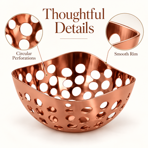 Modern Rose Gold Metal Bowl Storage Holder with Perforated Holes Lightweight Standing Basket for <b>Living</b> <b>Room</b> - Product Image 2