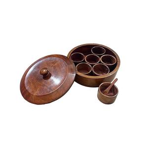 Sheesham Wood Masala <b>Box</b> with Compartments <b>Wooden</b> Spoon for Kitchen Storage - Product Image 1