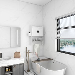 Armadietto da Bagno a Parete con Ripiani Regolabili e Ante, Mobile Contenitore per WC, Armadietto Portamedicinali, Soluzione di Arredo e Stoccaggio - Product Image 2