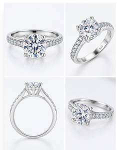 925 <b>Sterling</b> <b>Silver</b> Rhodium Plated Round Moissanite Engagement <b>Ring</b> for Women Classic Solitaire Wedding <b>Band</b> with Prong Setting - Product Image 2
