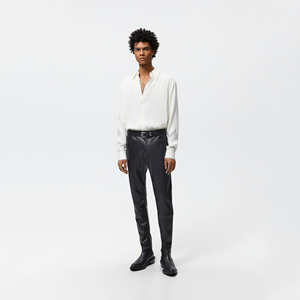 Men's Black PU Leather Pants High Waist Elastic Waist Smart Casual Fit With Pockets Autumn Wear - Product Image 1