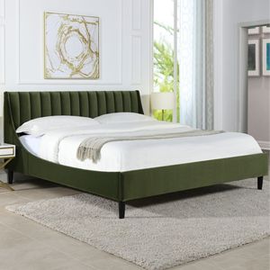 Ensemble de lit plateforme Aspen King avec tête de lit capitonnée vert olive en velours performant, mobilier de chambre à coucher - Product Image 1